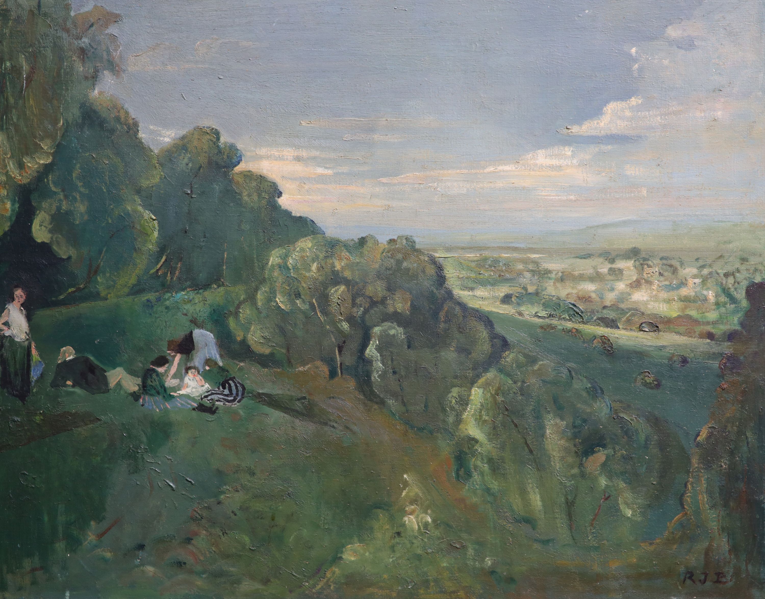 Rodney Joseph Burn (1899-1984), Picnickers in a landscape, Oil on canvas, 61 x 75 cm. unframed.